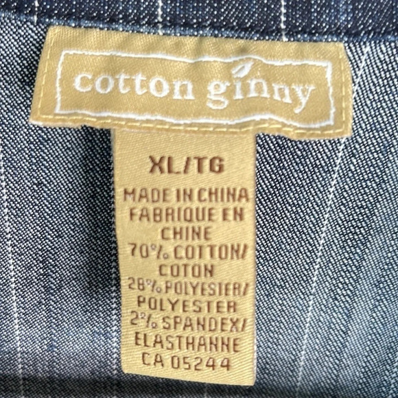 VINTAGE Cotton Ginny Pinstriped Denim Blazer Dark Wash Single Breasted Size XL - Picture 9 of 12